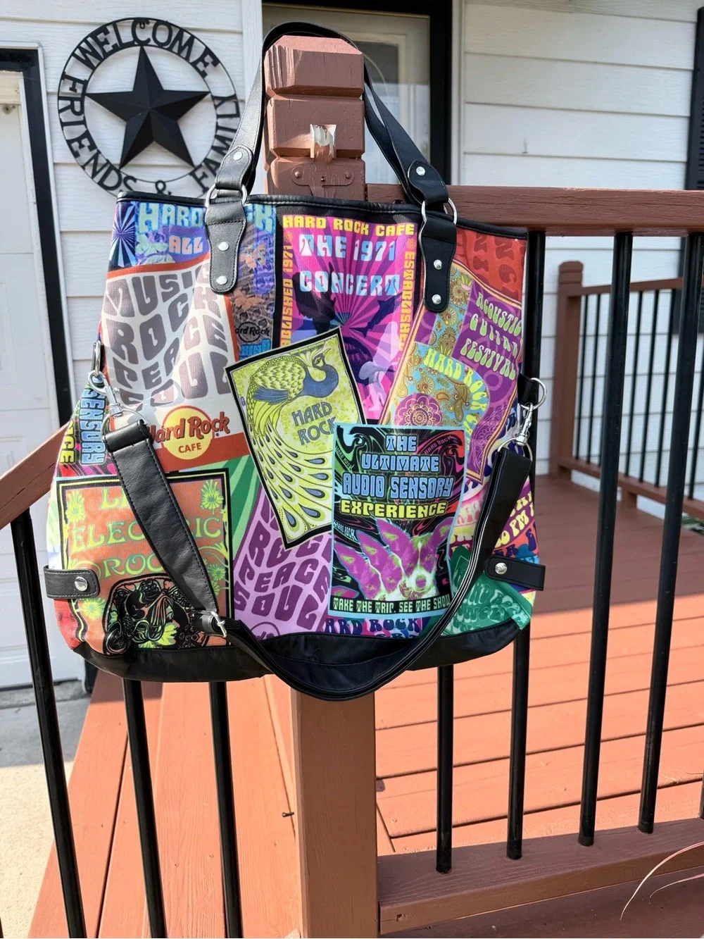Hard Rock Cafe Neon Poster Patchwork Tote - Yellow, Green, Pink, Black